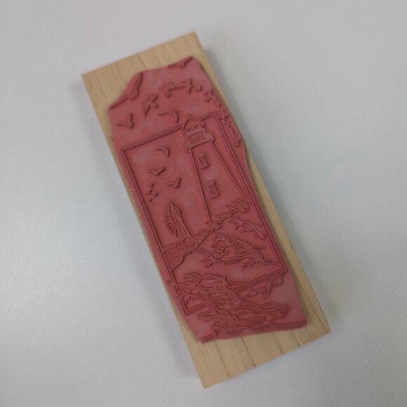 Stamps Happen From Far Away A Friendly Light Lighthouse Wood Mount Rubber Stamp - Picture 2 of 4